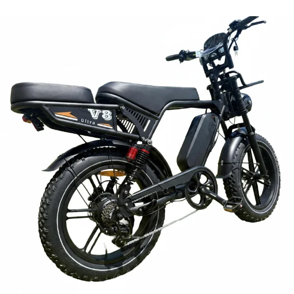 Parte traseira da Bicicleta Elétrica OUXI V8 Ultra 1000W com câmbio Shimano e suporte reforçado