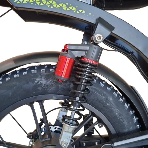 Suspensão traseira dupla da Bicicleta Elétrica Onesport X7 1000W com molas e amortecedores reforçados para absorção de impacto