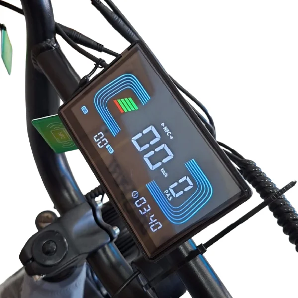 Painel digital da Bicicleta Elétrica Onesport X9 Dobrável 1000W com display LCD e indicadores de velocidade