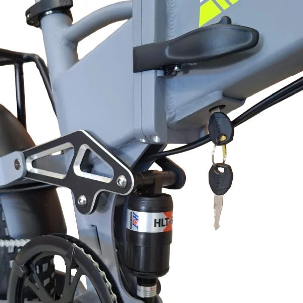 Suspensão traseira com amortecedor da Bicicleta Elétrica Onesport X9 Dobrável 1000W com trava de segurança